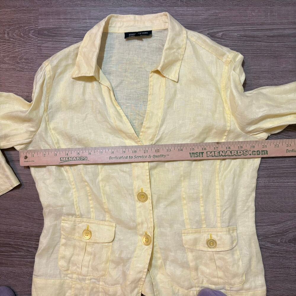 Jones New York Linen Blazer Yellow Floral Jacquard Lightweight Jacket Women’s 12 - Picture 5 of 8